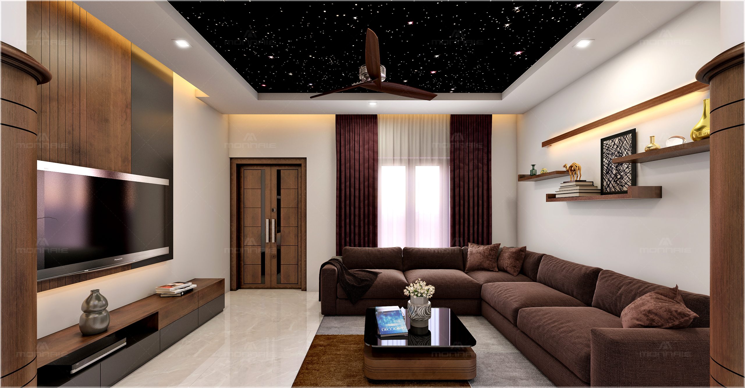 Small Living Room Interior Dark Red Wall