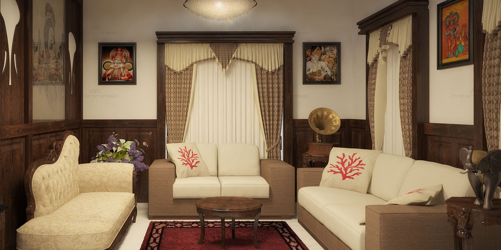 kerala traditional living room design ideas - Monnaie Architects & Interiors