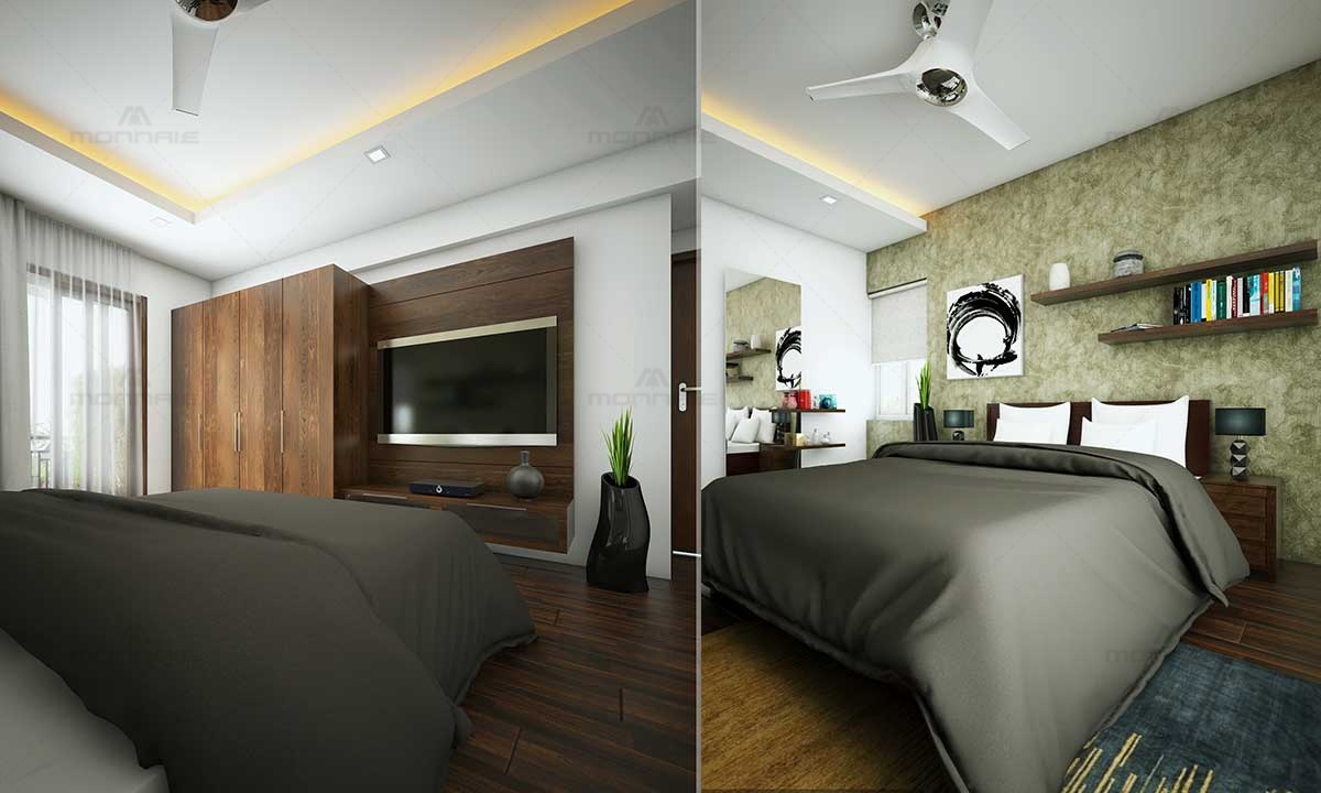 Stylish Bedroom Interior Wall Design & Shelves
